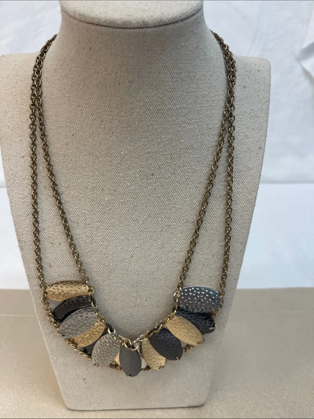Hammered Multi-Tone Leaf Statement Necklace - Unbranded